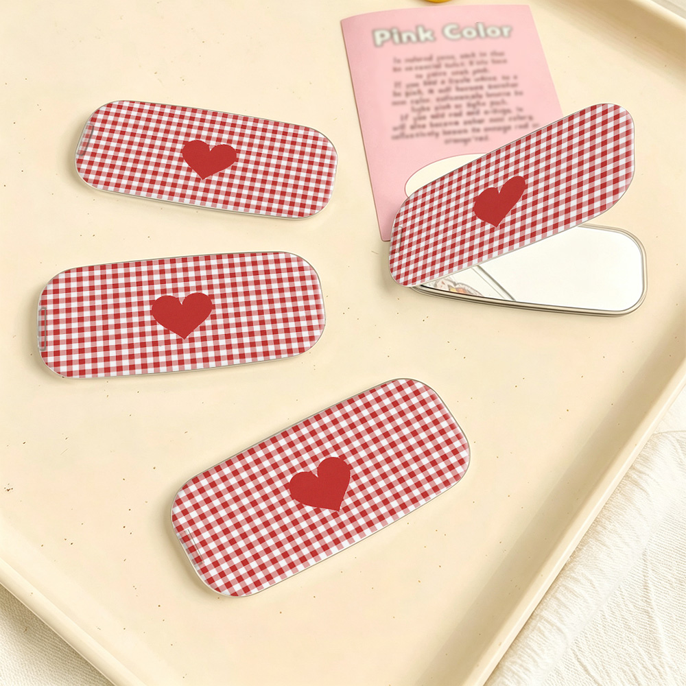 Redmagic Tablet Accessories - เคสโทรศัพท์แบบมีขาตั้ง ป้องกันการกระแทก พร้อมกระจกแต่งหน้า มีหลายแบบให้เลือก ลายตารางสีแดงขาว