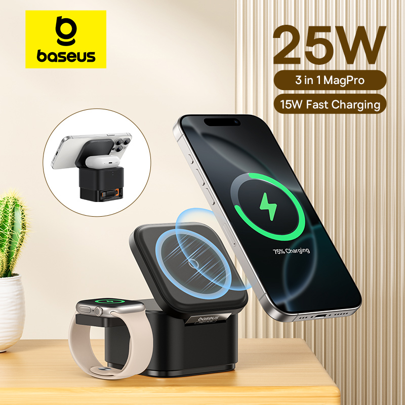 Accessories For Android Tablet - แท่นชาร์จไร้สายแม่เหล็ก Baseus 3 in 1 กำลังไฟ